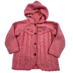 Nanette Girl Vintage Embroidered Cardigan Sweater Girls 5 Coral Cottagcore